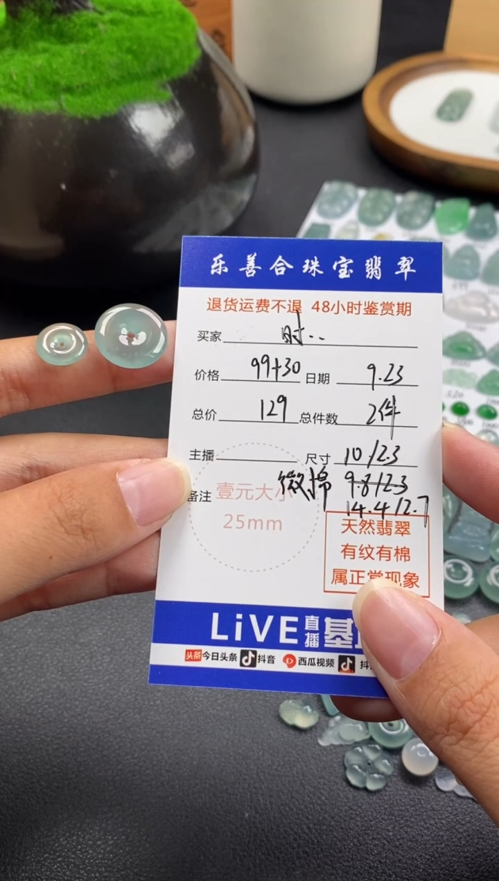 颈饰未镶嵌翡翠时*翡翠冰种平安扣