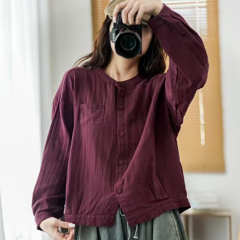 15368新款春秋休闲减龄宽松显瘦文艺复古长袖衬衫