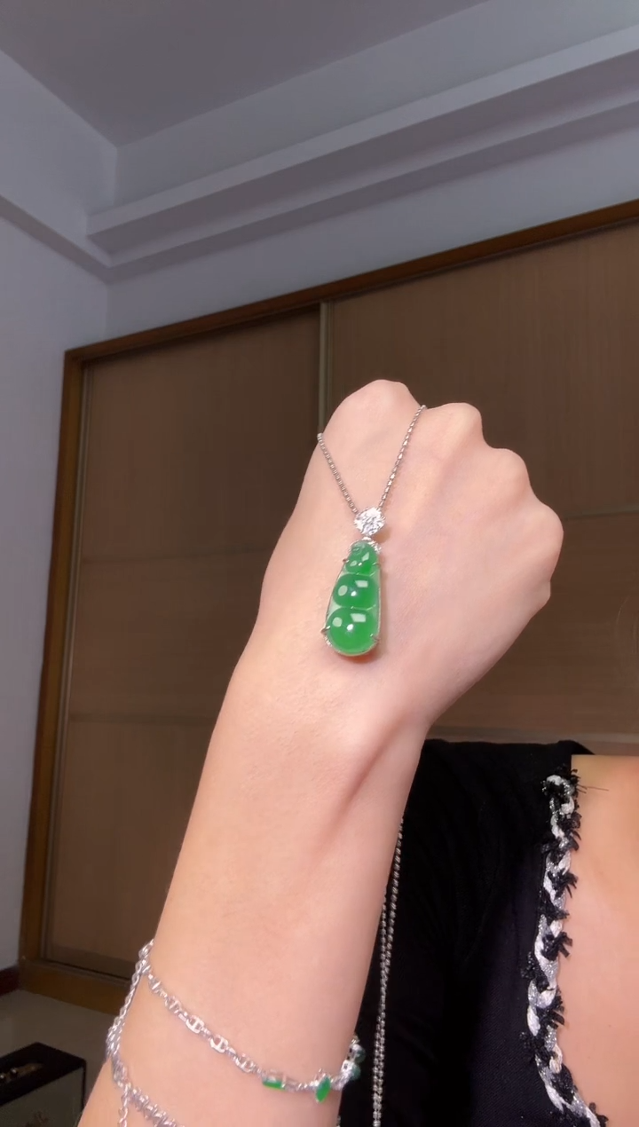 吊坠(不含链)银S925镶嵌翡翠天然翡翠吊坠