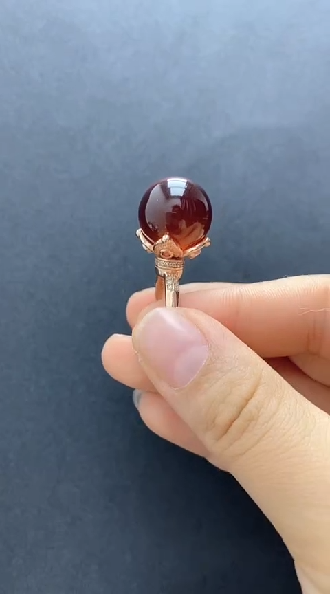 【闪购商品】琥珀裸石银S925镶嵌血珀戒指