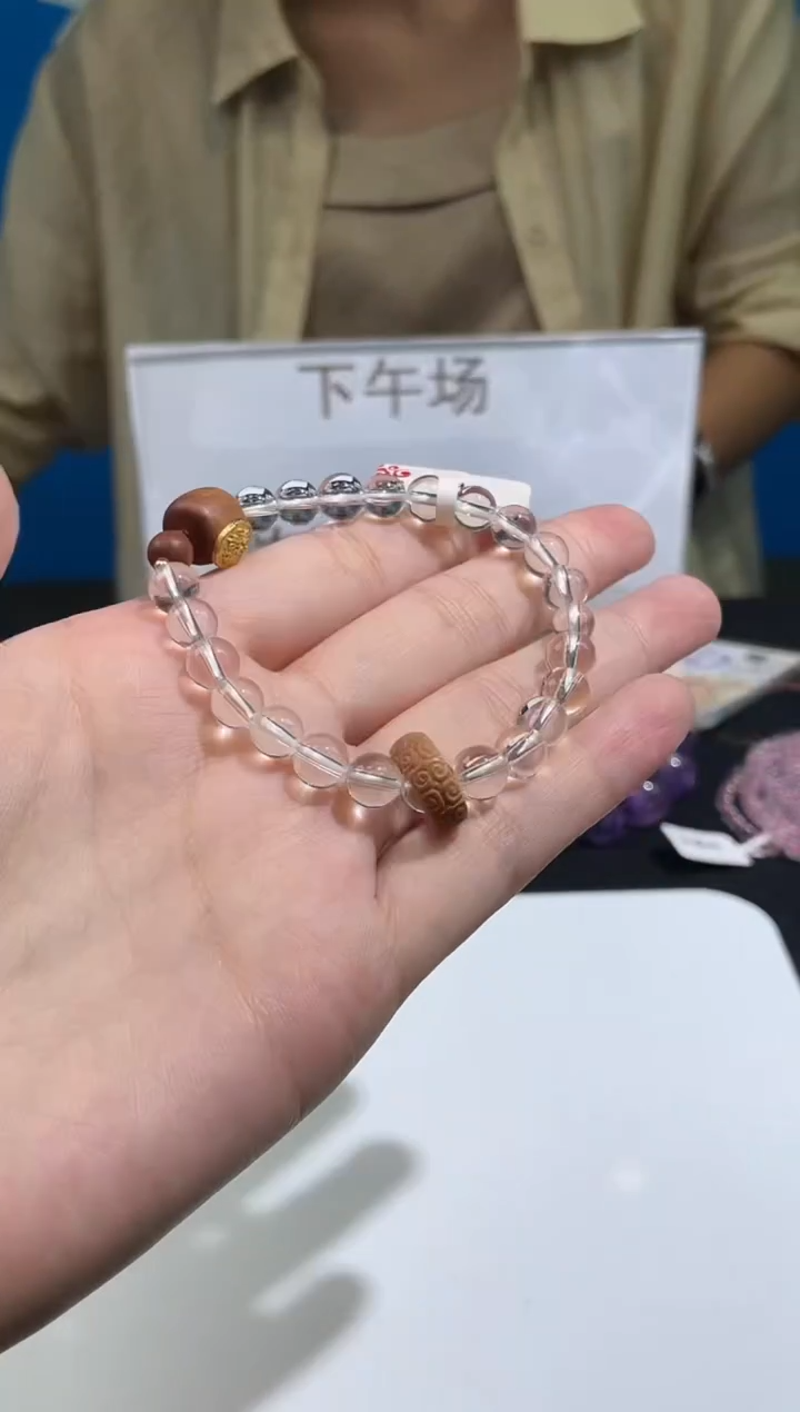 未镶嵌手链水晶50号白水晶配檀木单圈