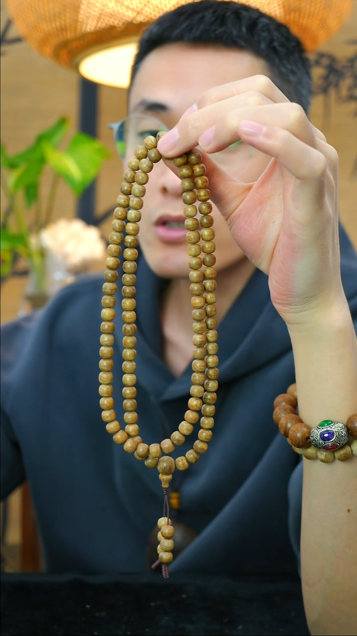 沉香手串海南天然黄油格07x108桶珠多圈