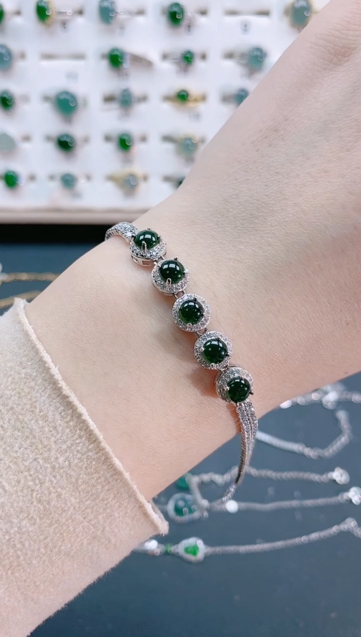 【闪购商品】翡翠手链银S925镶嵌天然翡翠