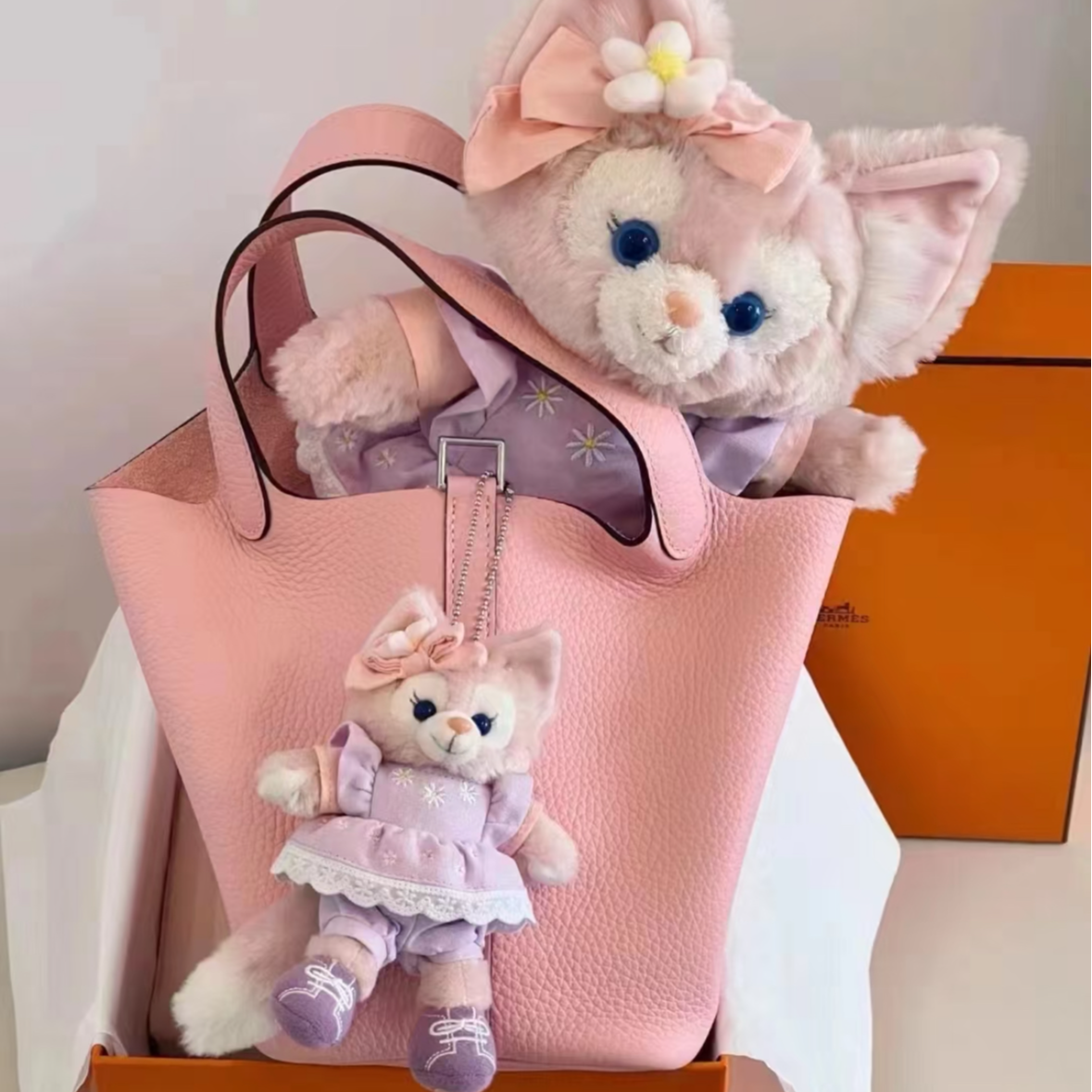 99新 Hermes/爱马仕 小花Jerry 菜篮子 18 樱花粉 Y刻 包