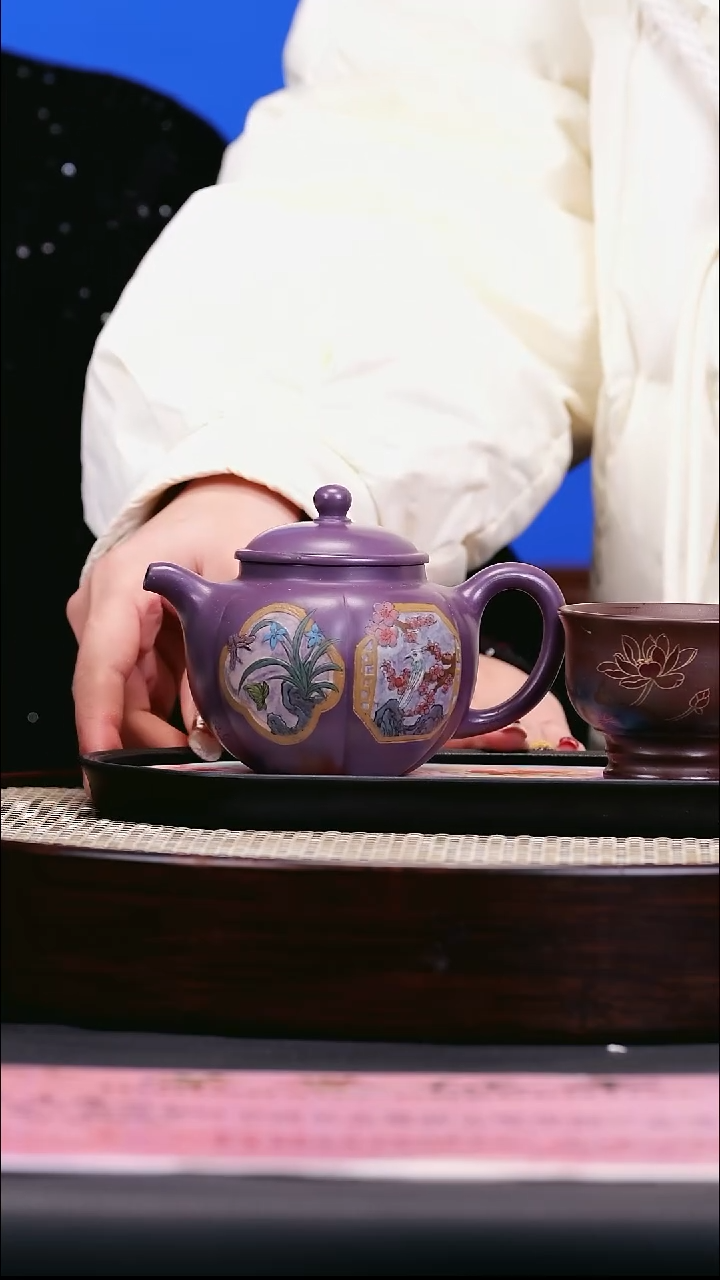 茶壶紫砂紫砂壶103 筋纹掇球 天青玫瑰紫 270cc