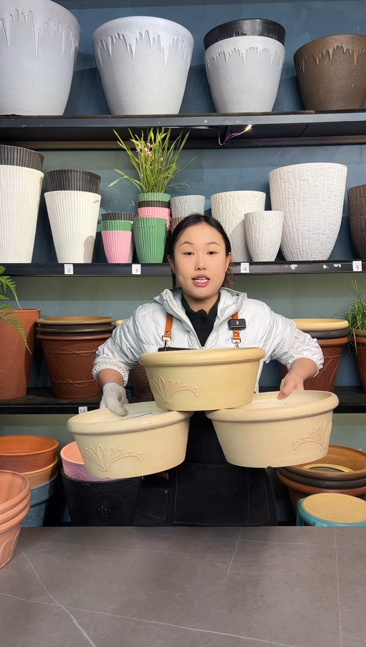 30*12.5/TA30【3只装】象牙色浮雕纹理花盆