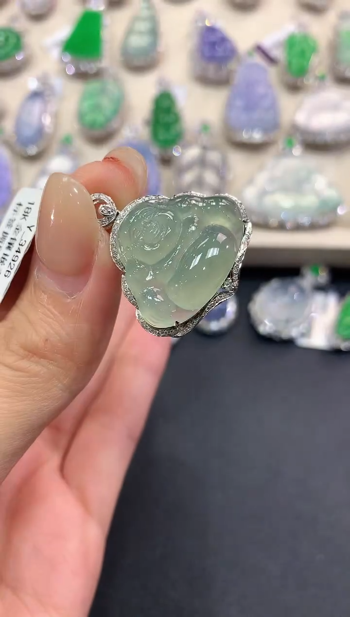 【闪购商品】翡翠吊坠(不含链)18K金镶嵌a208       