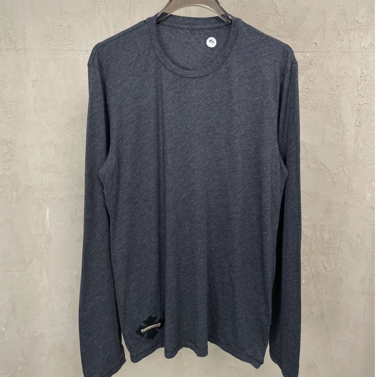 未使用 Chrome Hearts/克罗心 灰色下摆皮标十字花银Logo圆领长袖