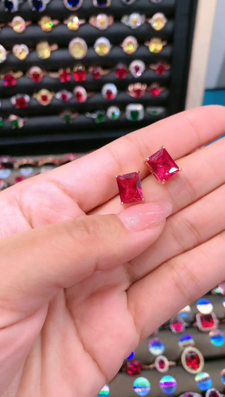 【闪购商品】红宝石耳饰银S925镶嵌810玫瑰金