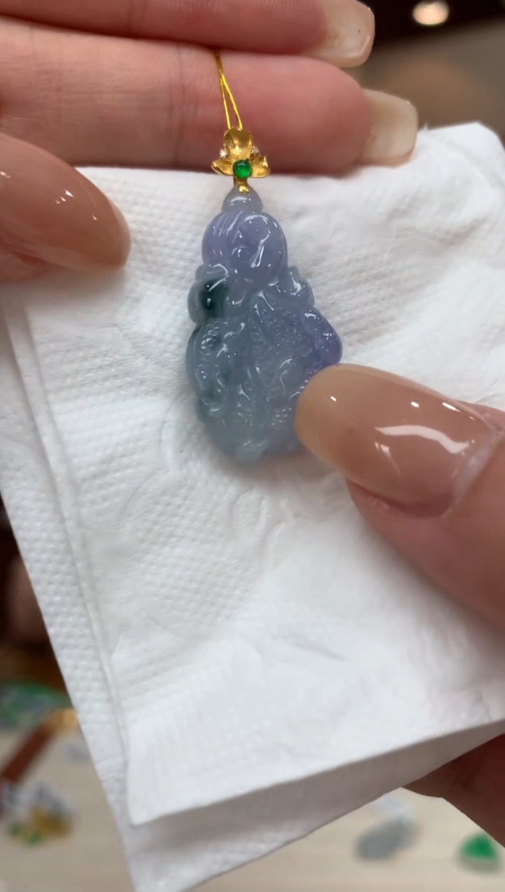 吊坠(不含链)18K金镶嵌翡翠白菜