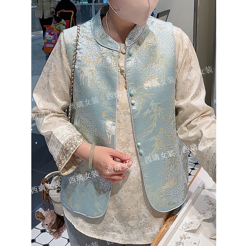 【灵鹿】新中式中国风春季气质复古高级感马甲女士坎肩提花上衣