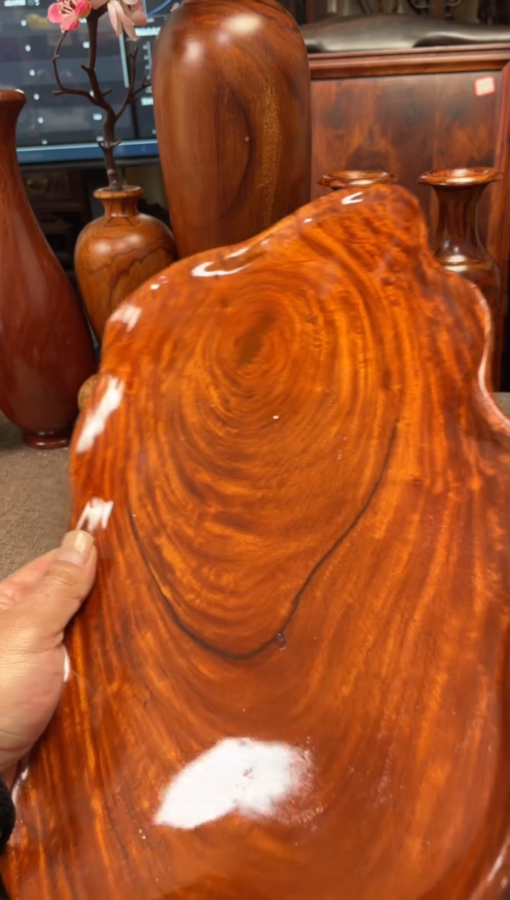 【闪购商品】大果紫檀（缅甸花梨）木艺缅花果盘40.6/23.8