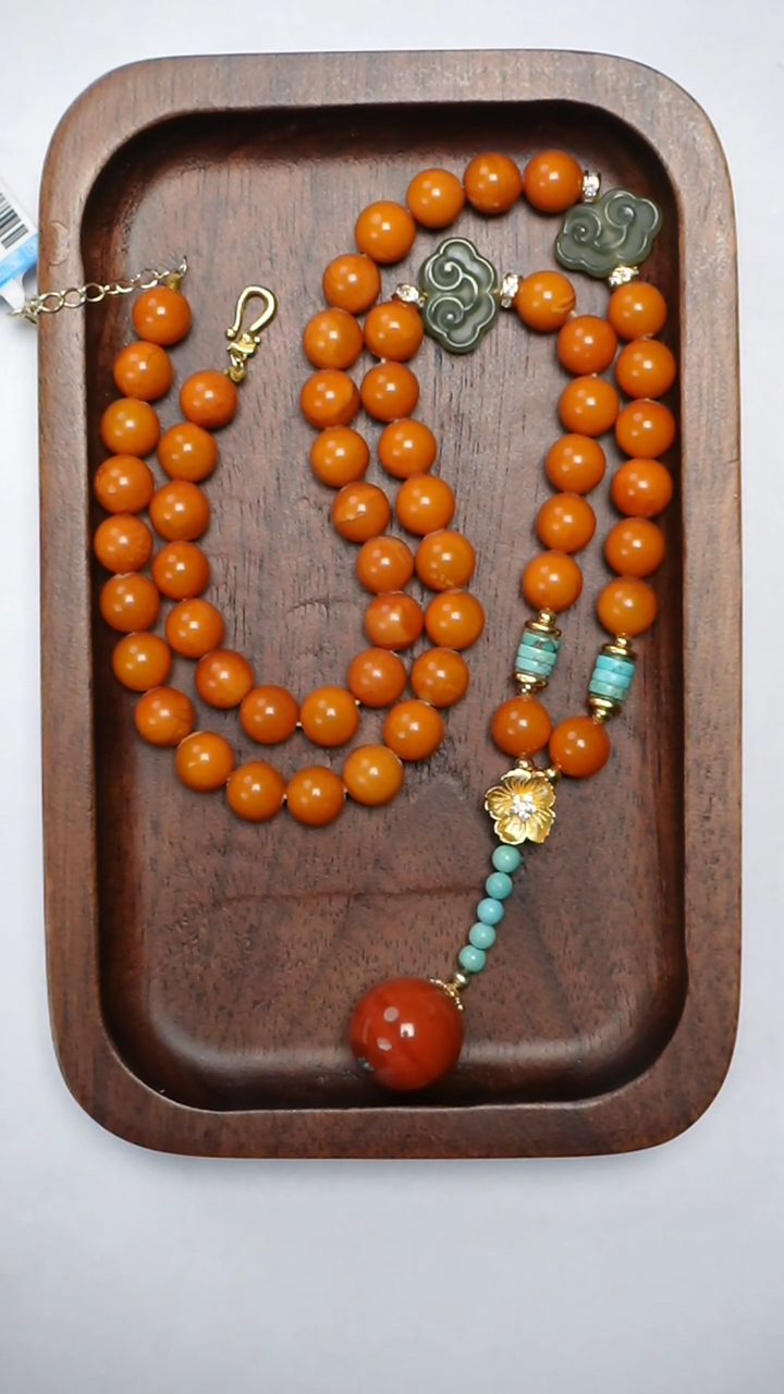 【闪购商品】琥珀颈饰未镶嵌老蜡圆珠项链7-13mm