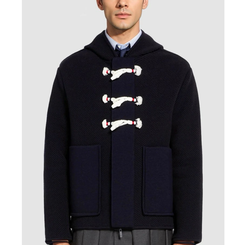 【官方旗舰】THOMBRONMAN羊毛后织带红白蓝牛角扣冬季保暖连帽外套