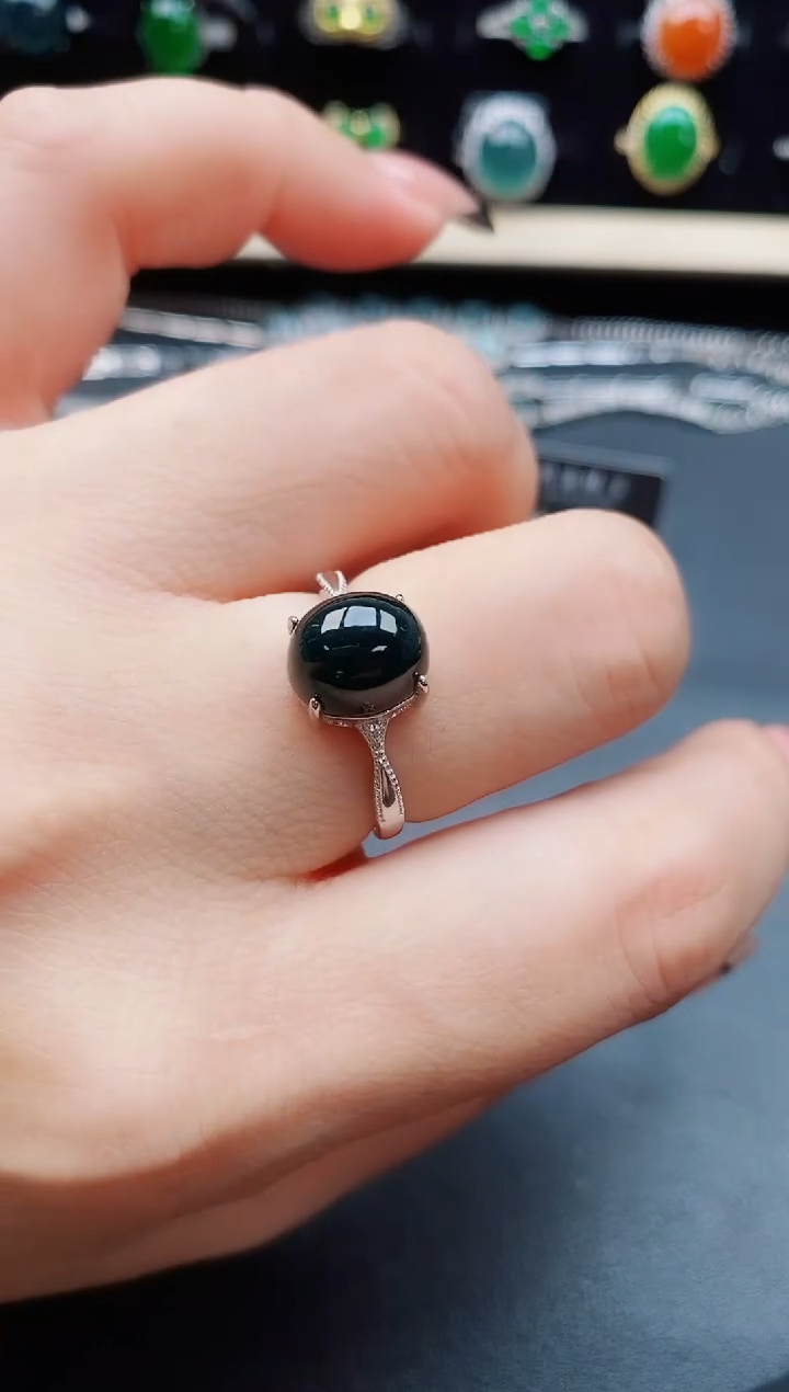 翡翠戒指银S925镶嵌0805