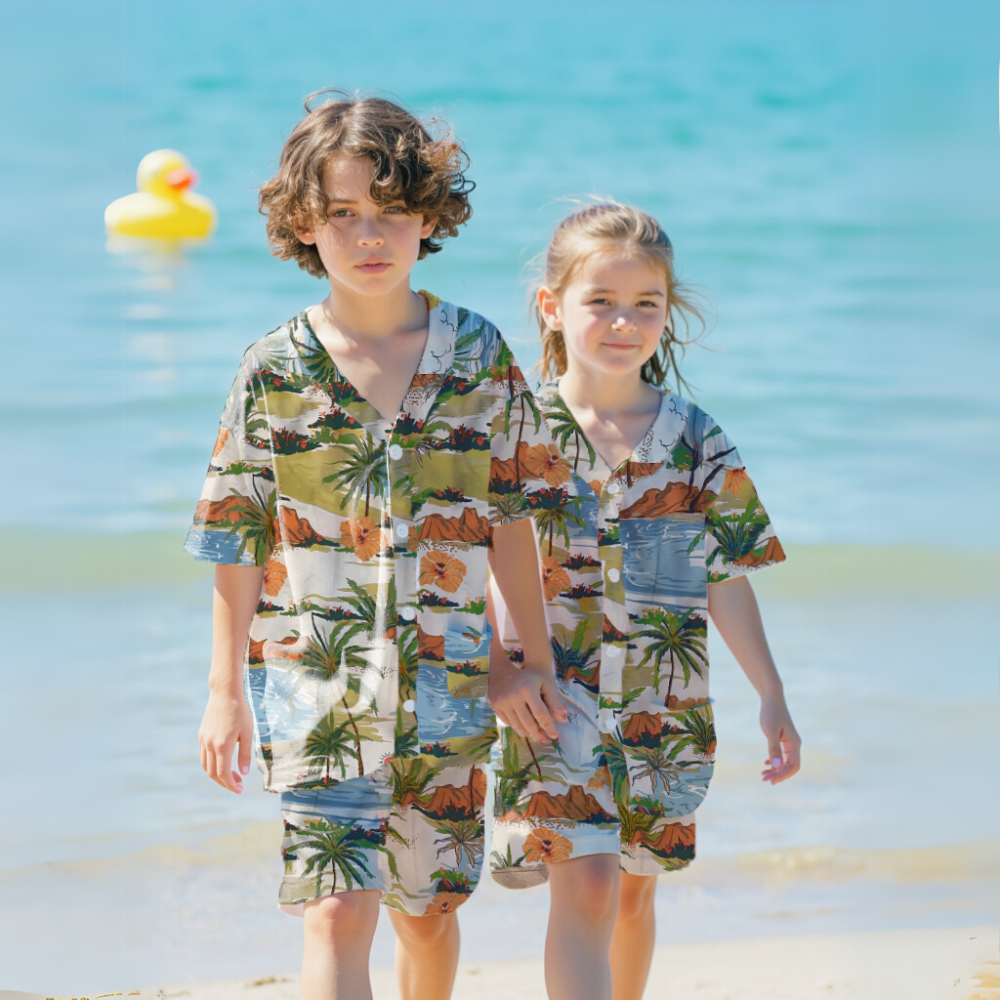 【绵绸短裤套亲子】夏季男女童棉绸睡衣亲子灯笼裤绵绸套装家居服