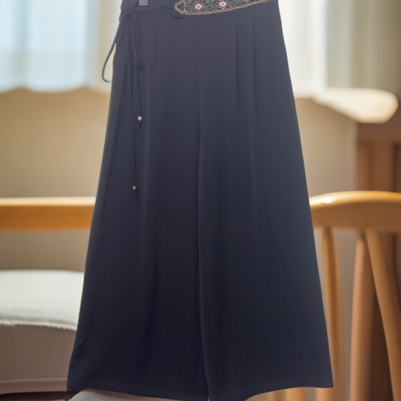 459【云锦坊】新款复古百搭休闲时尚宽松设计款刺绣收腰流苏阔腿裤