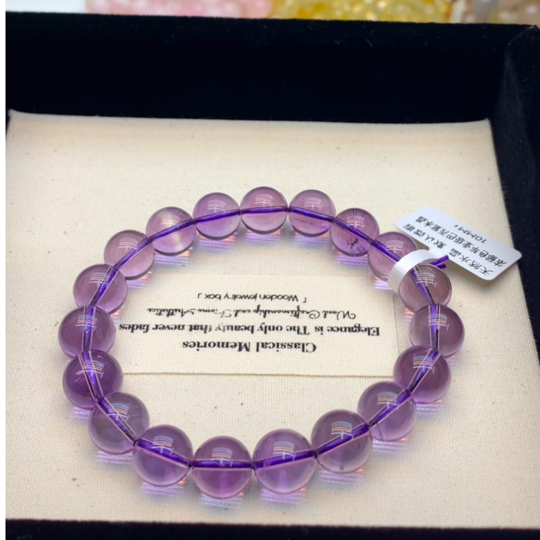 浓郁巴西紫水晶10MM+  天然紫水晶手串DIY素串配件