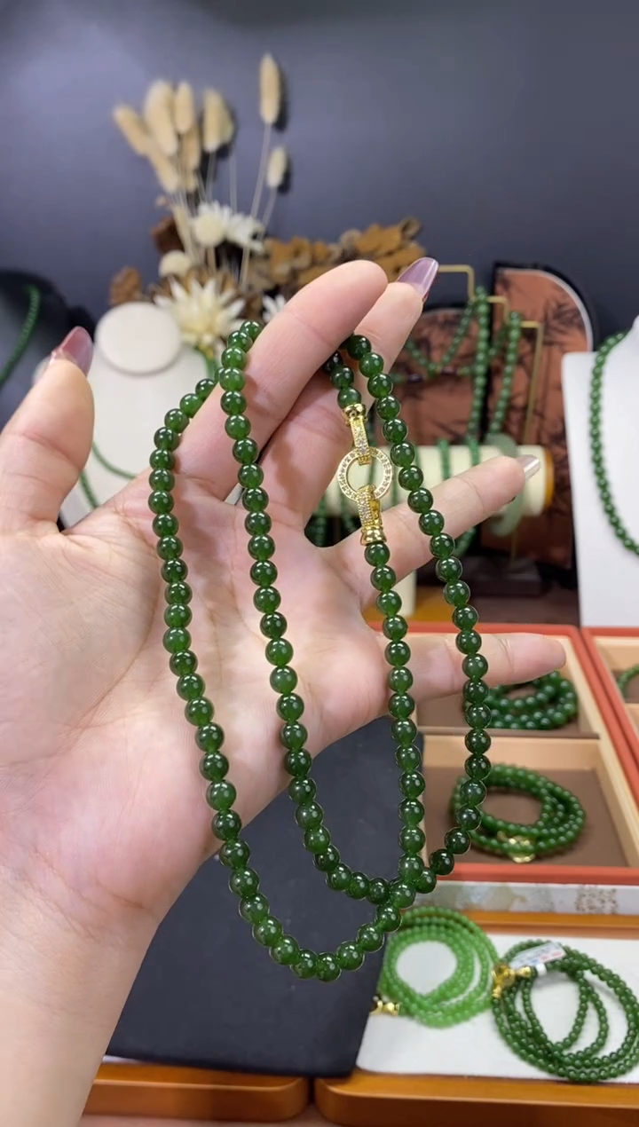 【闪购商品】和田玉（碧玉）颈饰未镶嵌6菠菜毛衣链无矿