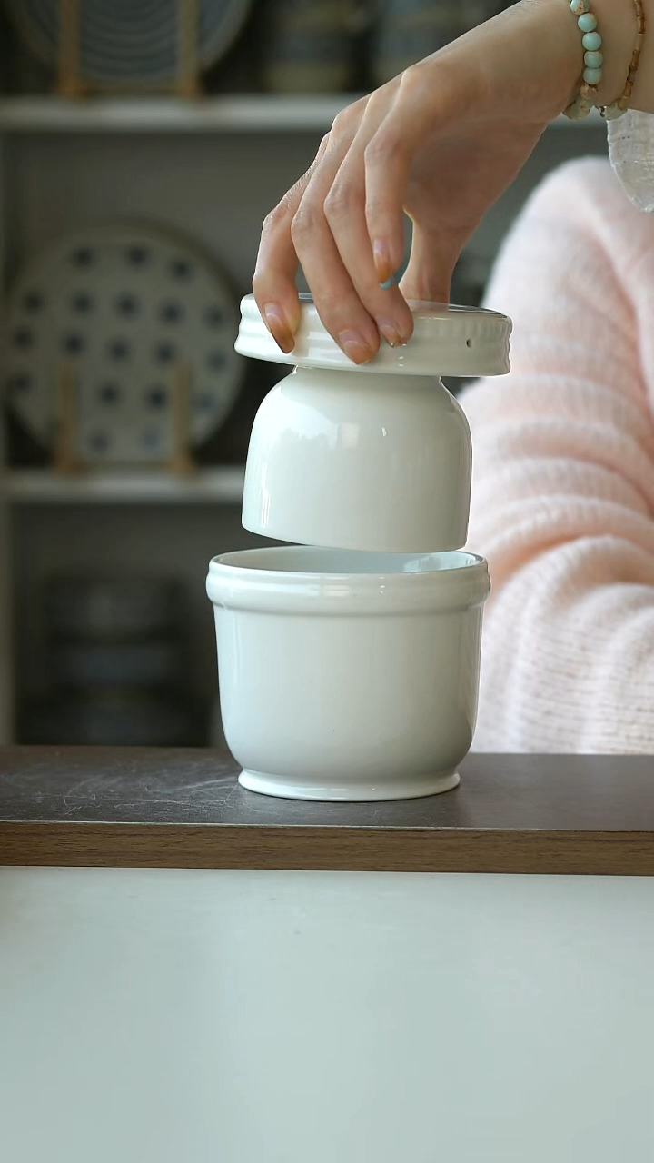 陶极简白黄油罐10cm@7-7@微瑕