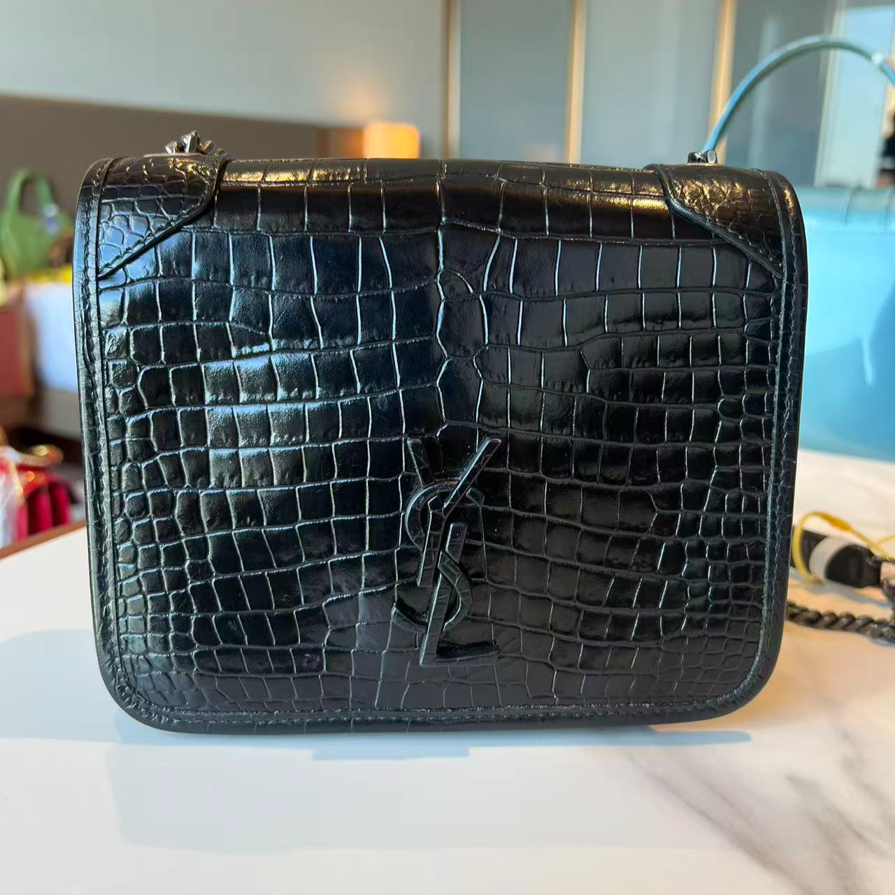 95新 YSL/圣罗兰 95新niki黑色鳄鱼压纹单肩包