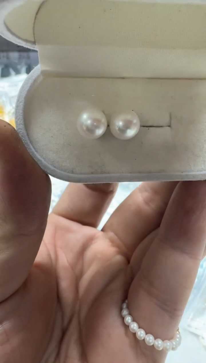 【闪购商品】淡水珍珠耳饰银S925镶嵌9-10无核