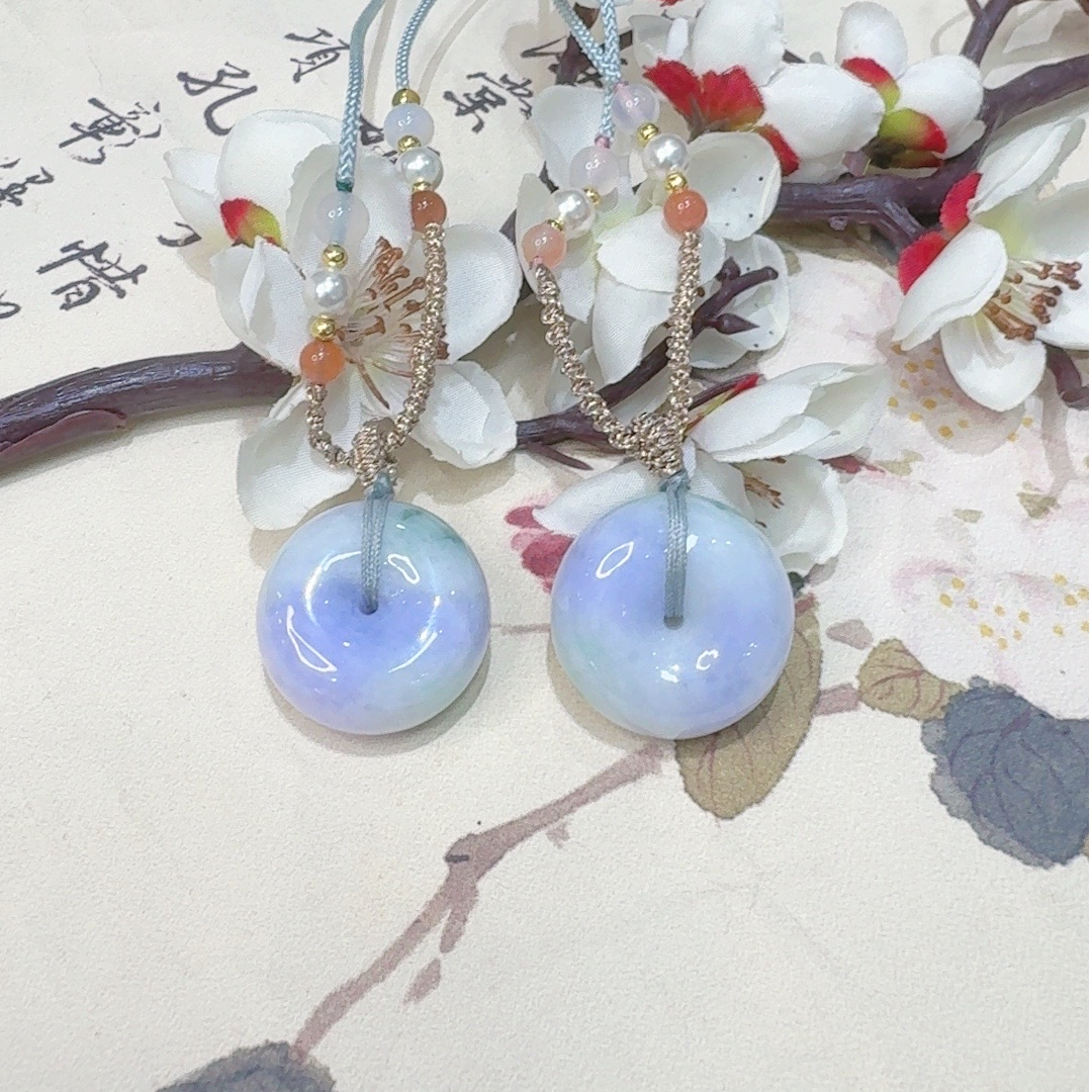 翡翠A货紫罗兰面包扣（多样性发货只发一件）宽23-27厚10-14送绳