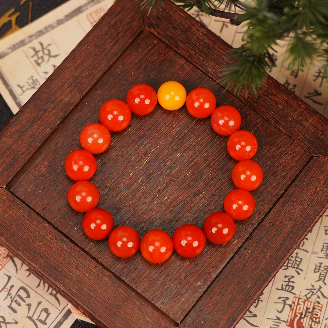 SNH10062福利款 南红 玛瑙 冰飘系列 圆珠手串14mm