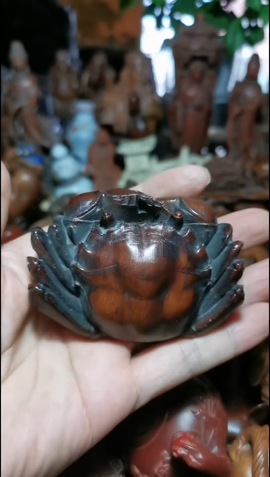 黄杨木螃蟹手把件摆件