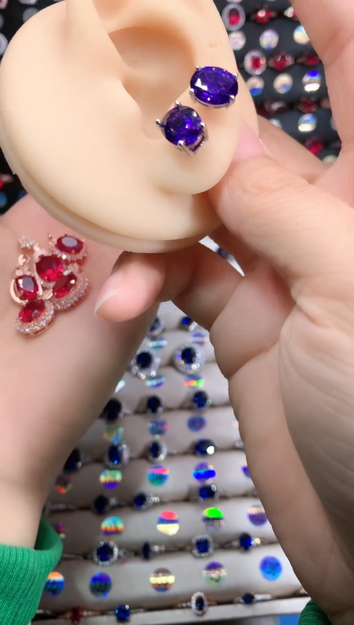 【闪购商品】水晶耳饰银S925镶嵌银色高温优化/合成处理