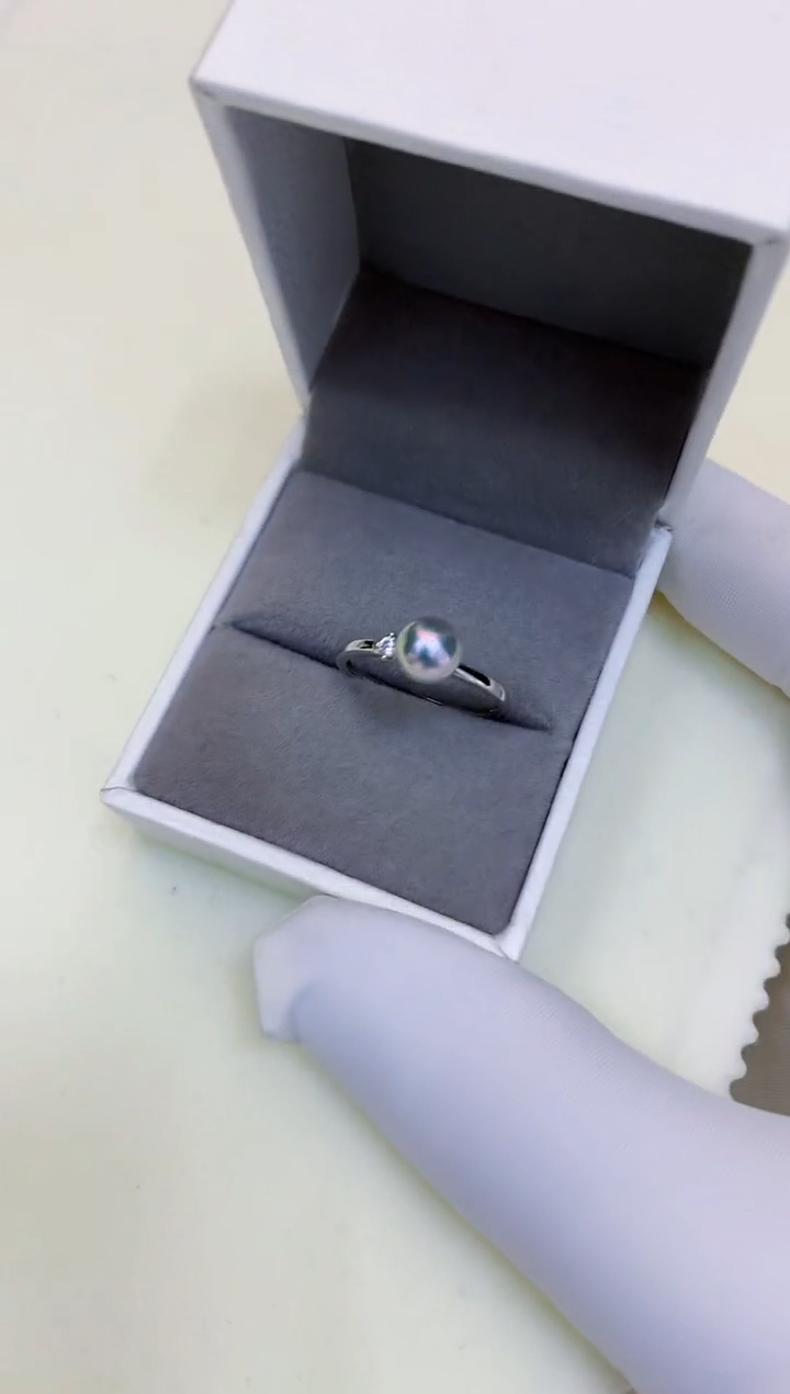 银S925镶嵌海水珍珠饰品真多麻色设计款戒指
