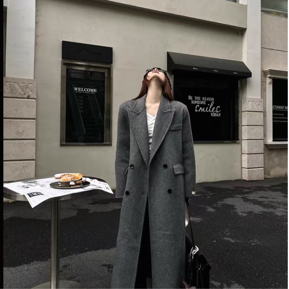 小众设计双面羊毛大衣西装领中长款