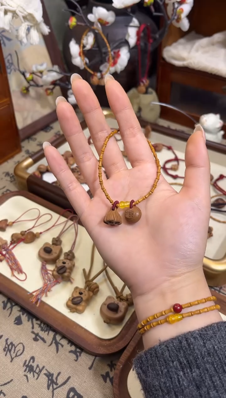 手串桃核【桃缘行】竹节「葫芦福气莲莲」桃核辟、挡、驱、护 备注手围