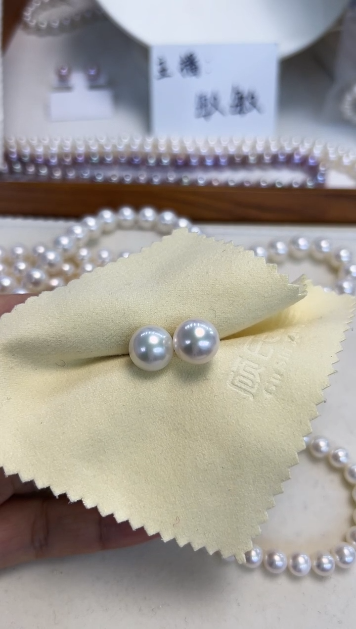 银S925镶嵌耳饰淡水珍珠10-11MM无核