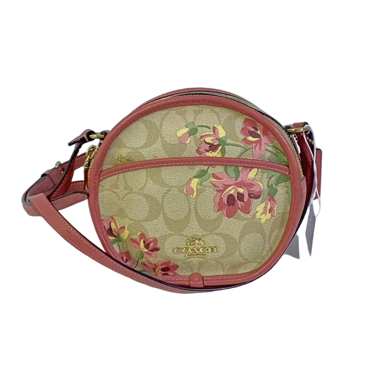 95新 COACH/蔻驰 老花PVC拼皮印花单肩斜挎圆饼包  SH-31203-A