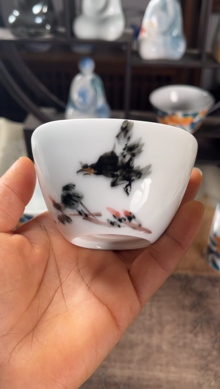 景德镇文祥窑手工釉下彩陶瓷单杯