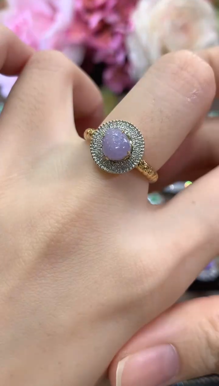 18K金镶嵌戒指翡翠秋日珠宝W23紫货有色差