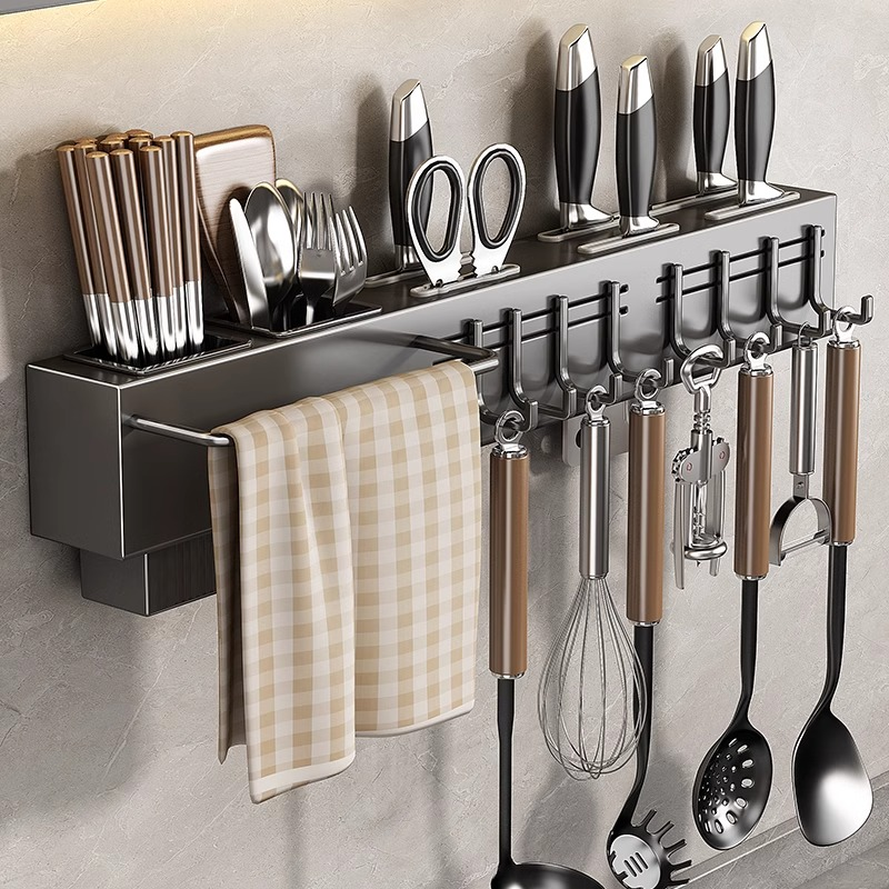 优勤厨房刀架不锈钢置物架多功能筷笼刀具收纳架一体壁挂式免打孔