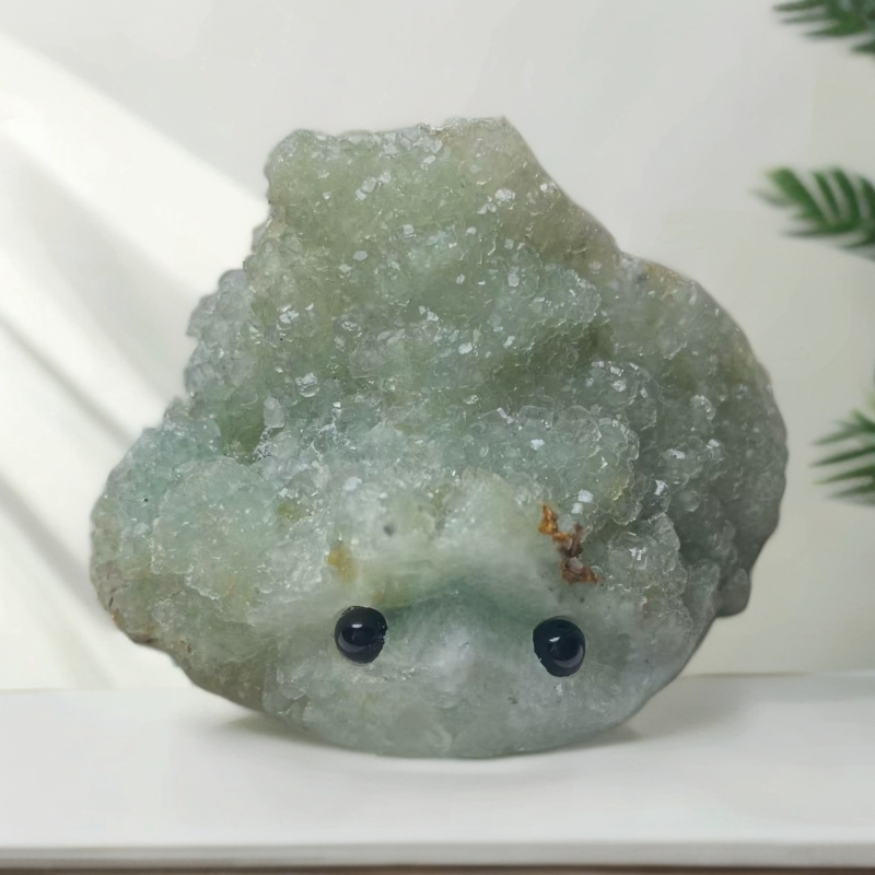 001天然水晶矿石绿色萤石桌面摆件孤品可爱纯手工