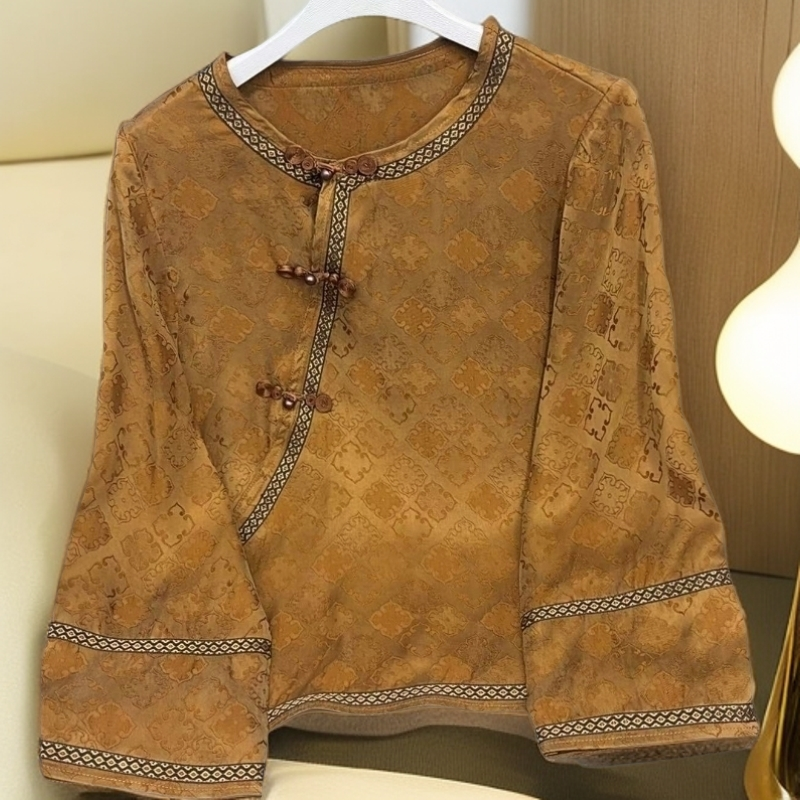 794【砂洗 小衫】重磅砂洗花纹斜襟手工盘扣国风高端气质减龄上衣
