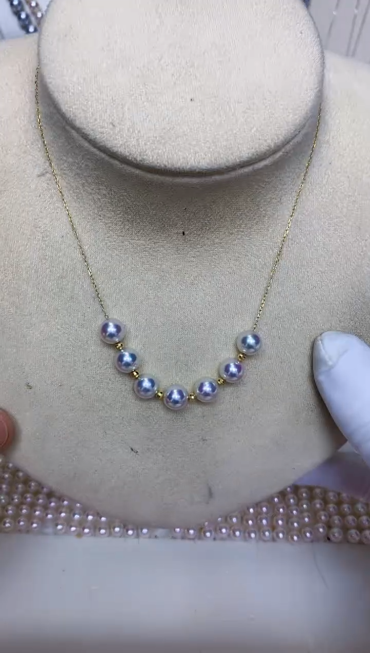 【闪购商品】海水珍珠饰品18K金镶嵌6-7微笑满天星项链