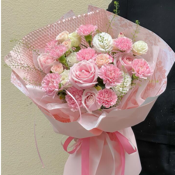 【确幸有你】康乃馨粉玫瑰洋桔梗混搭丨送长辈送老师|同城送花上门