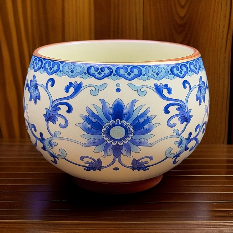 罗汉铜钱底缠枝莲主人杯 黄底A194