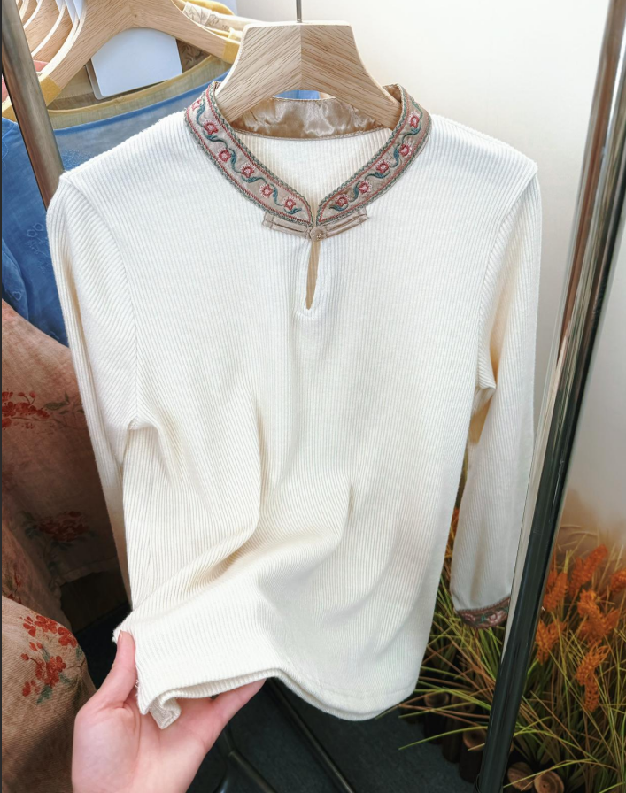 《下江南》国风中式刺绣打底衫女20205秋冬新款时尚百搭