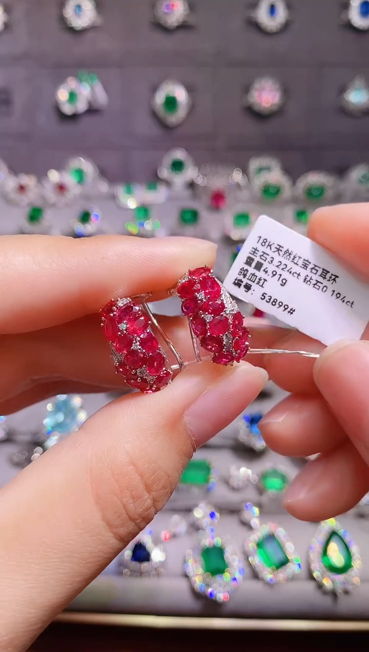 【闪购商品】红宝石18K金耳饰18K金镶嵌1