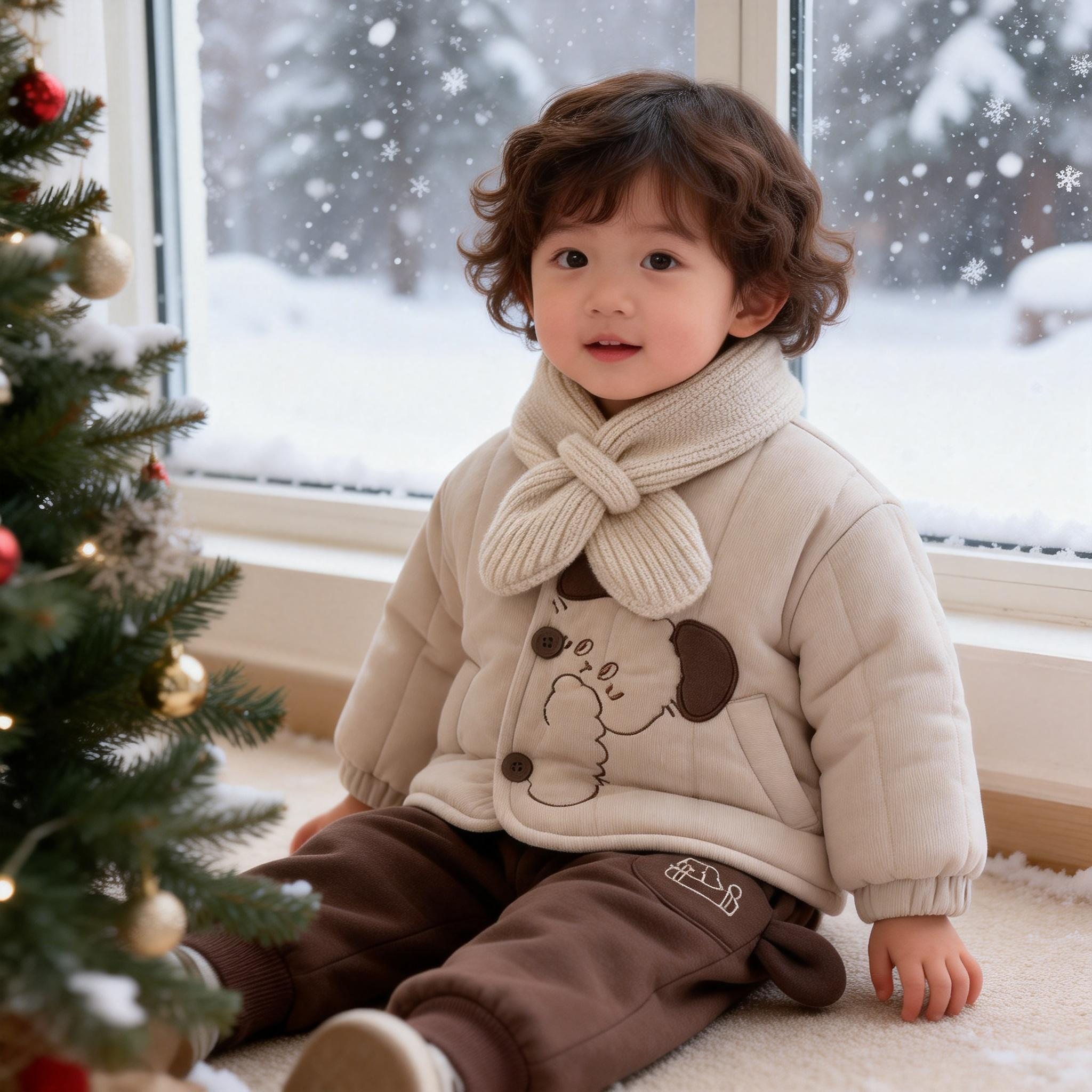 冬季新款男女宝宝刺绣小狗棉服加厚保暖分体套两件套外出服