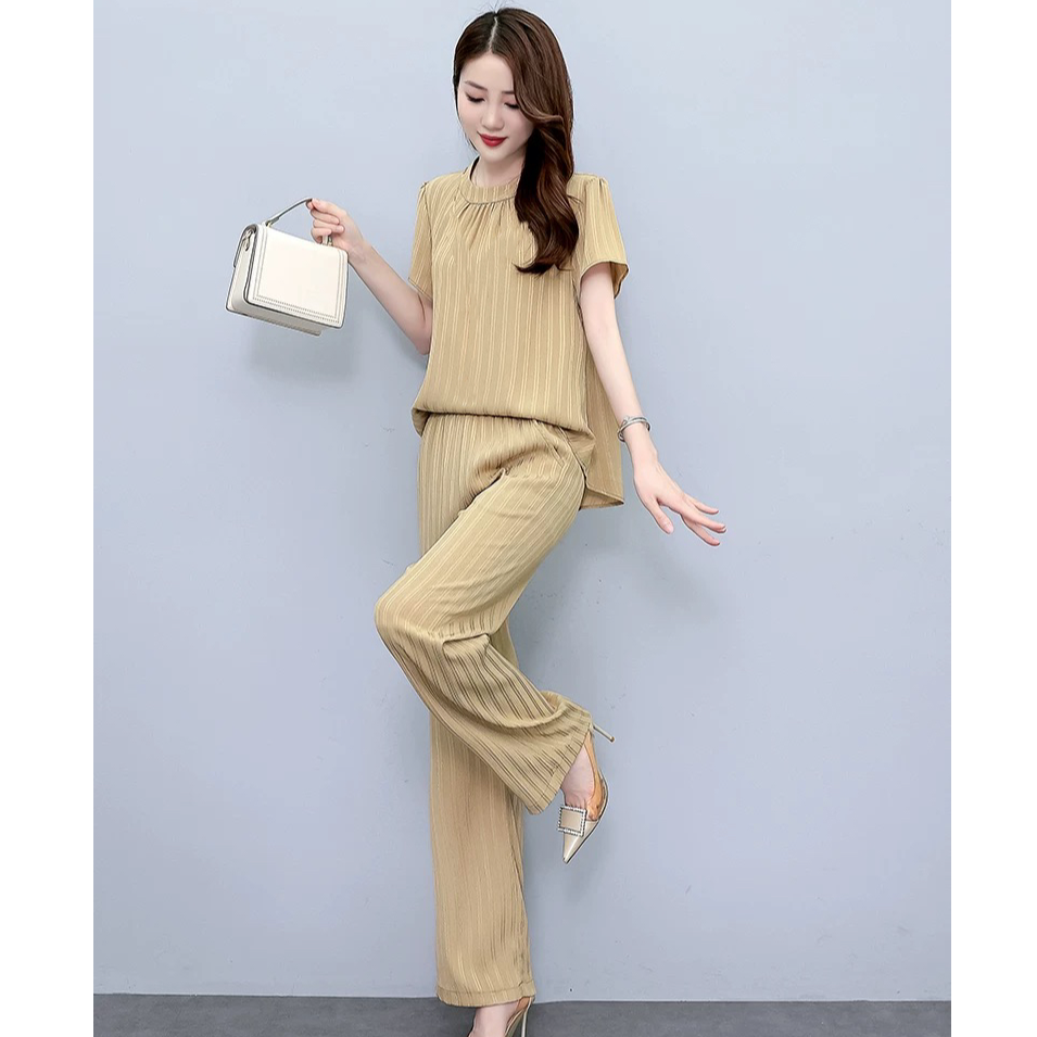 套装女2025夏季新款时尚大码显瘦洋气减龄阔腿裤两件套A47318