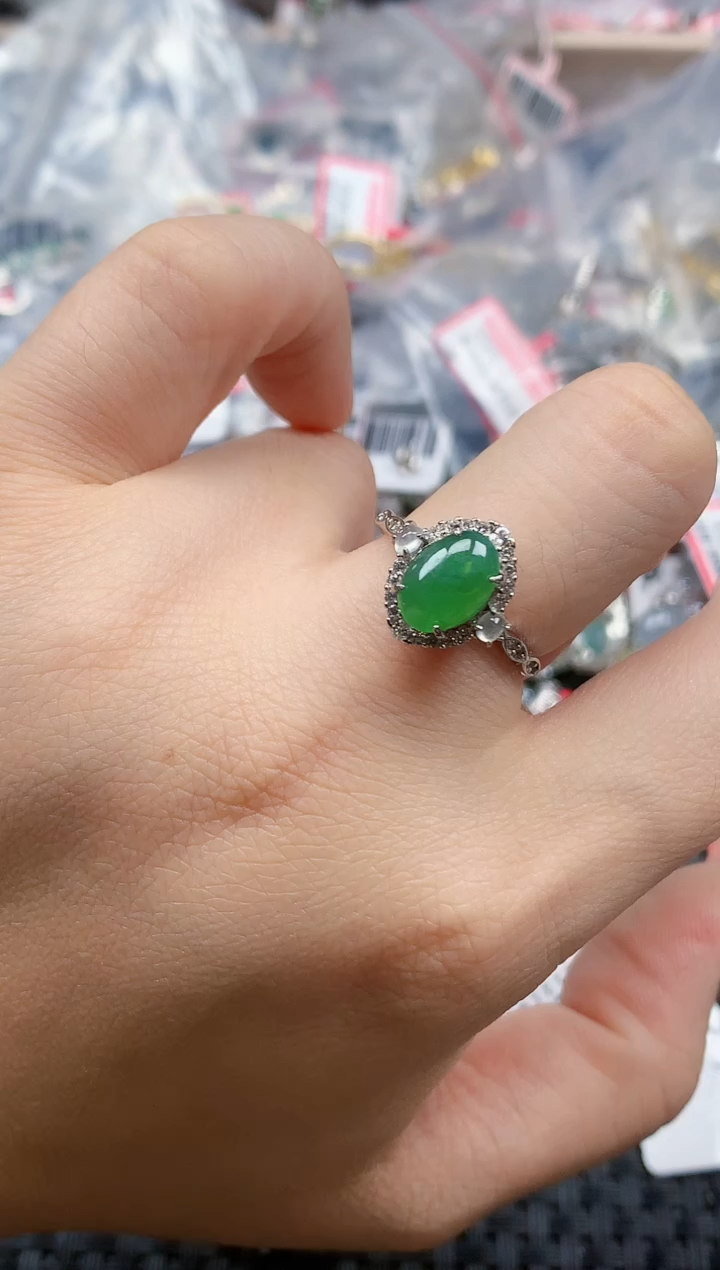 银S925镶嵌戒指翡翠天然A货缅甸翡翠