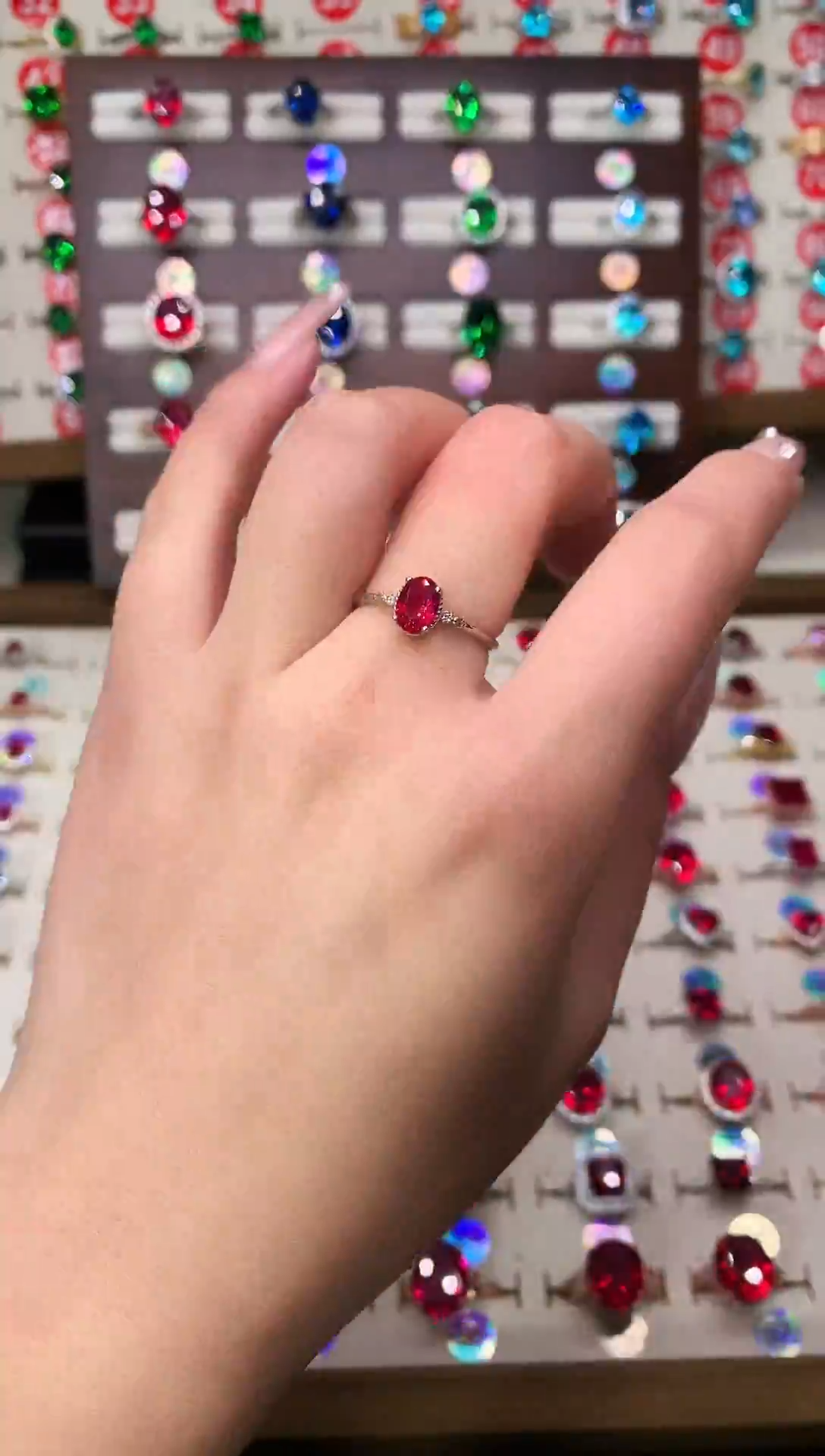 银S925镶嵌戒指红宝石5*7  酒红 银托