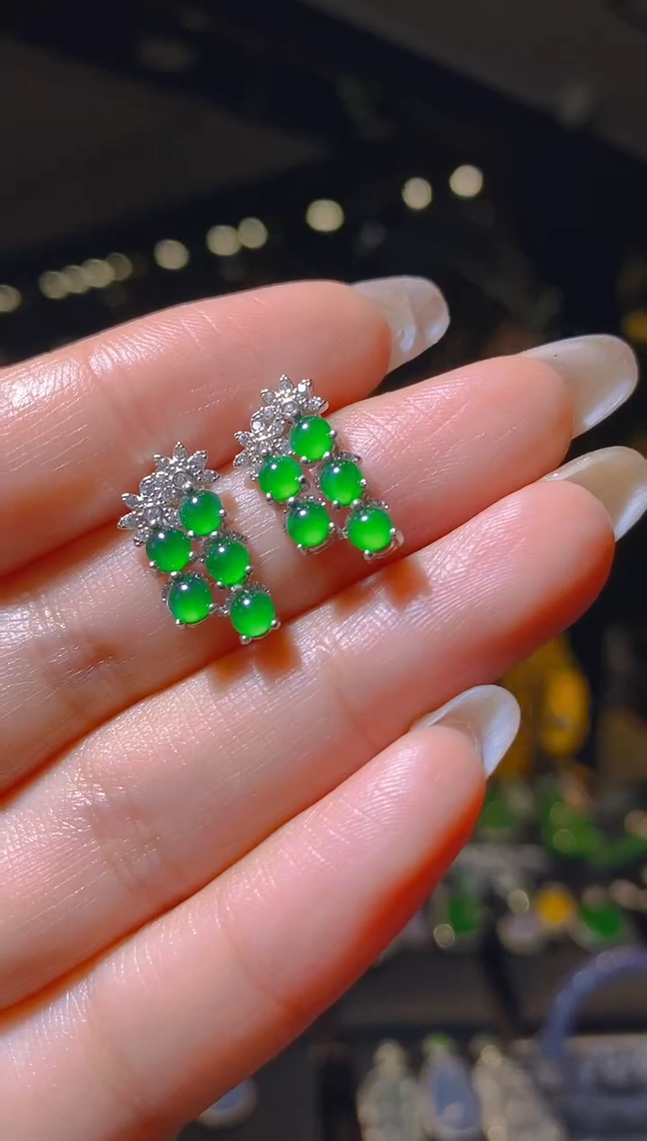 【闪购商品】翡翠耳饰银S925镶嵌027（多样性发货）